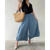 imagechouyatou Women Polka Dot Printed Wide Leg Cotton Pants Loose Elastic Waist Palazzo Trousers with PocketsLight Blue