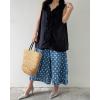 imagechouyatou Women Polka Dot Printed Wide Leg Cotton Pants Loose Elastic Waist Palazzo Trousers with PocketsLight Blue