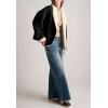 imagechouyatou Women Shawl Collar Sherpa Lined Faux Suede Leather Jacket Motorcycyle Dressy Casual Winter CoatBlack