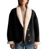 imagechouyatou Women Shawl Collar Sherpa Lined Faux Suede Leather Jacket Motorcycyle Dressy Casual Winter CoatBlack