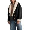 imagechouyatou Women Shawl Collar Sherpa Lined Faux Suede Leather Jacket Motorcycyle Dressy Casual Winter CoatBlack