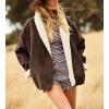 imagechouyatou Women Shawl Collar Sherpa Lined Faux Suede Leather Jacket Motorcycyle Dressy Casual Winter CoatCoffee