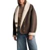 imagechouyatou Women Shawl Collar Sherpa Lined Faux Suede Leather Jacket Motorcycyle Dressy Casual Winter CoatCoffee