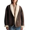 imagechouyatou Women Shawl Collar Sherpa Lined Faux Suede Leather Jacket Motorcycyle Dressy Casual Winter CoatCoffee