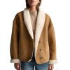 imagechouyatou Women Shawl Collar Sherpa Lined Faux Suede Leather Jacket Motorcycyle Dressy Casual Winter CoatKhaki