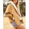 imagechouyatou Women Shawl Collar Sherpa Lined Faux Suede Leather Jacket Motorcycyle Dressy Casual Winter CoatKhaki