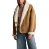 imagechouyatou Women Shawl Collar Sherpa Lined Faux Suede Leather Jacket Motorcycyle Dressy Casual Winter CoatKhaki