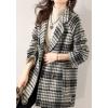 imagechouyatou Women Winter Notch Lapel Wool Blazer Trench Coat Plaid Double Breasted Business Causal PeacoatGrey