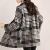imagechouyatou Women Winter Notch Lapel Wool Blazer Trench Coat Plaid Double Breasted Business Causal PeacoatGrey