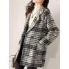 imagechouyatou Women Winter Notch Lapel Wool Blazer Trench Coat Plaid Double Breasted Business Causal PeacoatGrey