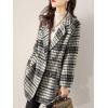 imagechouyatou Women Winter Notch Lapel Wool Blazer Trench Coat Plaid Double Breasted Business Causal PeacoatGrey