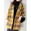 imagechouyatou Women Winter Notch Lapel Wool Blazer Trench Coat Plaid Double Breasted Business Causal PeacoatYellow