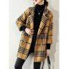 imagechouyatou Women Winter Notch Lapel Wool Blazer Trench Coat Plaid Double Breasted Business Causal PeacoatYellow