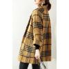 imagechouyatou Women Winter Notch Lapel Wool Blazer Trench Coat Plaid Double Breasted Business Causal PeacoatYellow