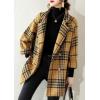 imagechouyatou Women Winter Notch Lapel Wool Blazer Trench Coat Plaid Double Breasted Business Causal PeacoatYellow