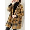 imagechouyatou Women Winter Notch Lapel Wool Blazer Trench Coat Plaid Double Breasted Business Causal PeacoatYellow