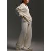 imagechouyatou Womens 2 Piece Lounge Sets Polo Collared Sweater Full Length Pant Two Piece Sweater Pant OutfitsBeige