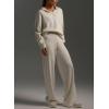 imagechouyatou Womens 2 Piece Lounge Sets Polo Collared Sweater Full Length Pant Two Piece Sweater Pant OutfitsBeige