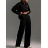 imagechouyatou Womens 2 Piece Lounge Sets Polo Collared Sweater Full Length Pant Two Piece Sweater Pant OutfitsBlack