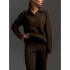 imagechouyatou Womens 2 Piece Lounge Sets Polo Collared Sweater Full Length Pant Two Piece Sweater Pant OutfitsCoffee