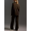 imagechouyatou Womens 2 Piece Lounge Sets Polo Collared Sweater Full Length Pant Two Piece Sweater Pant OutfitsCoffee