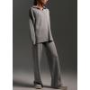 imagechouyatou Womens 2 Piece Lounge Sets Polo Collared Sweater Full Length Pant Two Piece Sweater Pant OutfitsGrey