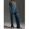 imagechouyatou Womens 2 Piece Lounge Sets Polo Collared Sweater Full Length Pant Two Piece Sweater Pant OutfitsHaze Blue