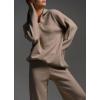 imagechouyatou Womens 2 Piece Lounge Sets Polo Collared Sweater Full Length Pant Two Piece Sweater Pant OutfitsKhaki