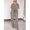 imagechouyatou Womens 2 Piece Lounge Sets Striped Shirt Pant Two Piece Outfits Loose Fit Comfy LoungewearBlack