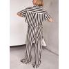 imagechouyatou Womens 2 Piece Lounge Sets Striped Shirt Pant Two Piece Outfits Loose Fit Comfy LoungewearBlack