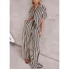 imagechouyatou Womens 2 Piece Lounge Sets Striped Shirt Pant Two Piece Outfits Loose Fit Comfy LoungewearBlack