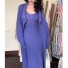 imagechouyatou Womens 2 Piece Outfits Open Front Maxi Cardigan Sweater and Cable Knit Bodycon Long Tank Dress SetsBlue