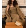 imagechouyatou Womens 2 Piece Outfits Open Front Maxi Cardigan Sweater and Cable Knit Bodycon Long Tank Dress SetsKhaki