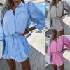 imagechouyatou Womens 2 Piece Outfits Striped Button Down Shirt Ruffled Pleated Mini Skirt Matching SetBlue