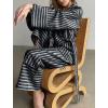 imagechouyatou Womens 2 Piece Striped Lounge Set Oversized Shirt and Wide Leg Cropped Pant Matching SetsBlack