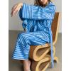 imagechouyatou Womens 2 Piece Striped Lounge Set Oversized Shirt and Wide Leg Cropped Pant Matching SetsBlue