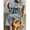 imagechouyatou Womens 2 Piece Striped Lounge Set Oversized Shirt and Wide Leg Cropped Pant Matching SetsGrey