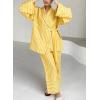 imagechouyatou Womens 2 Piece Striped Lounge Set Oversized Shirt and Wide Leg Cropped Pant Matching SetsYellow