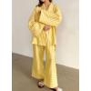 imagechouyatou Womens 2 Piece Striped Lounge Set Oversized Shirt and Wide Leg Cropped Pant Matching SetsYellow