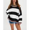 imagechouyatou Womens 2025 Color Block Striped Sweaters Crewneck Long Sleeve Casual Oversized Knitted Sweater TopsBlack and White