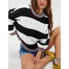 imagechouyatou Womens 2025 Color Block Striped Sweaters Crewneck Long Sleeve Casual Oversized Knitted Sweater TopsBlack and White