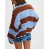 imagechouyatou Womens 2025 Color Block Striped Sweaters Crewneck Long Sleeve Casual Oversized Knitted Sweater TopsBlue and Brown