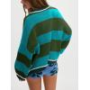 imagechouyatou Womens 2025 Color Block Striped Sweaters Crewneck Long Sleeve Casual Oversized Knitted Sweater TopsGreen