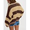 imagechouyatou Womens 2025 Color Block Striped Sweaters Crewneck Long Sleeve Casual Oversized Knitted Sweater TopsKhaki and Brown