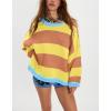 imagechouyatou Womens 2025 Color Block Striped Sweaters Crewneck Long Sleeve Casual Oversized Knitted Sweater TopsOrange and Yellow