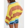 imagechouyatou Womens 2025 Color Block Striped Sweaters Crewneck Long Sleeve Casual Oversized Knitted Sweater TopsOrange and Yellow