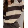 imagechouyatou Womens 2025 Contrast Striped Sweaters Y2k Vintage Pullover Sweater Slouchy Knit Jumper TopsApricot