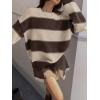imagechouyatou Womens 2025 Contrast Striped Sweaters Y2k Vintage Pullover Sweater Slouchy Knit Jumper TopsApricot