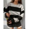 imagechouyatou Womens 2025 Contrast Striped Sweaters Y2k Vintage Pullover Sweater Slouchy Knit Jumper TopsBlack