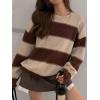 imagechouyatou Womens 2025 Contrast Striped Sweaters Y2k Vintage Pullover Sweater Slouchy Knit Jumper TopsCoffee Brown